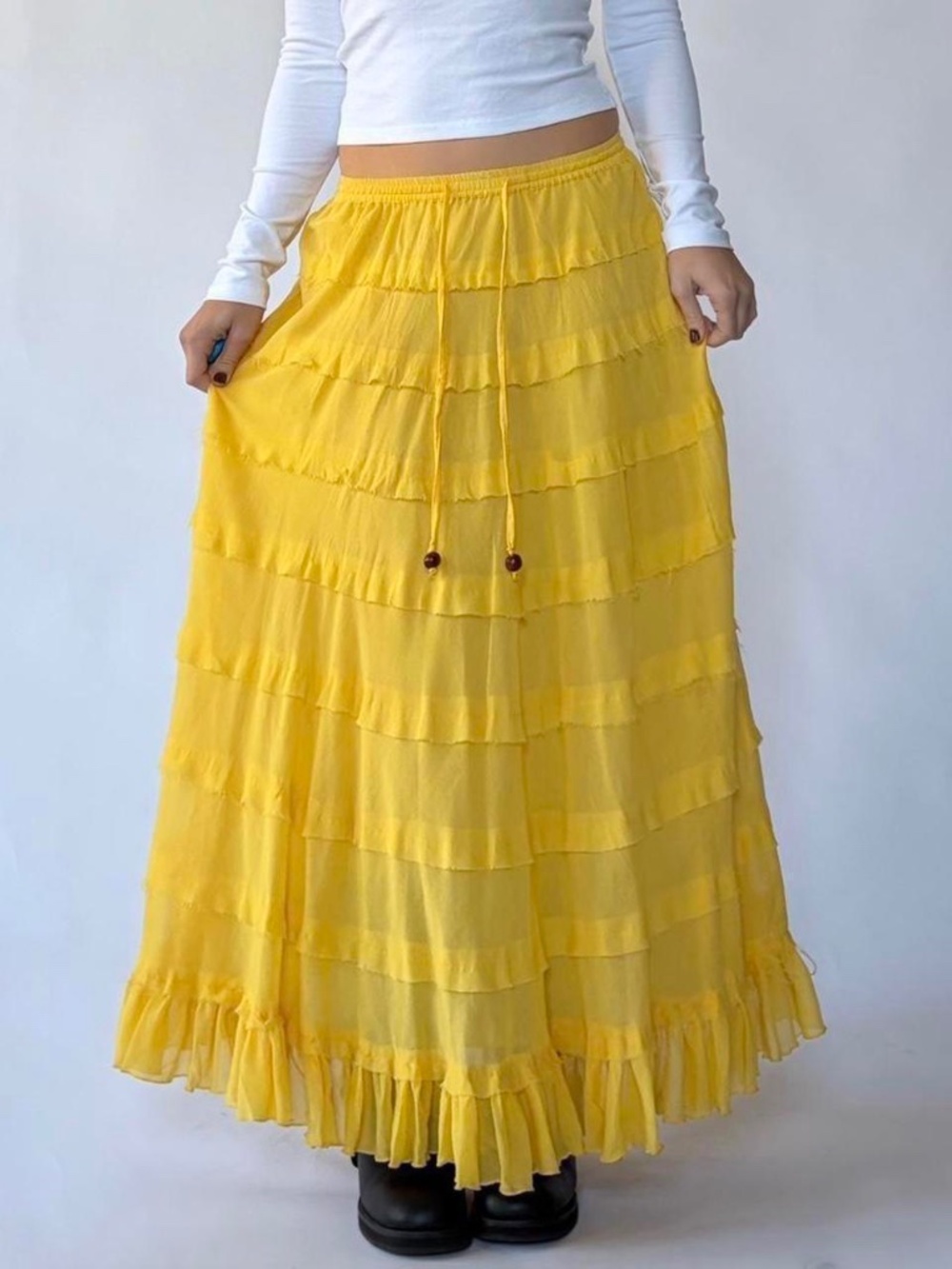 Boho Maxi Skirt Yellow Festival Small